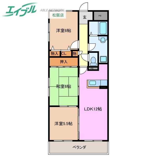 ピュアライフ駅部田(3LDK/2階)の間取り写真