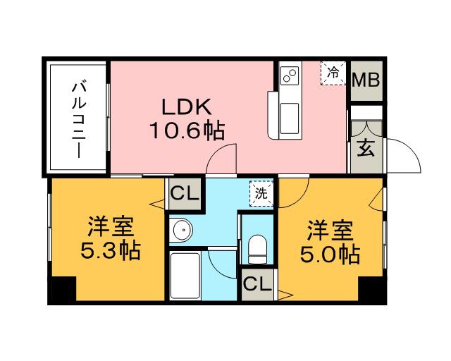 ケープラス(2LDK/6階)の間取り写真