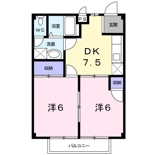 パーリーゲイツI(2DK/2階)の間取り写真