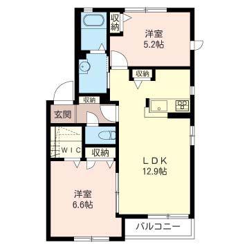 シャルムみのり A(2LDK/2階)の間取り写真