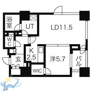 プライムメゾン南2条(1LDK/7階)の間取り写真