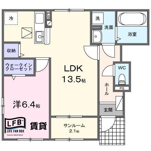 ファミール問田(1LDK/1階)の間取り写真