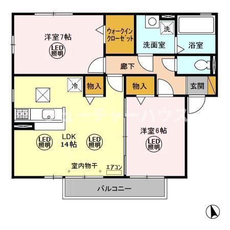 メゾングレースD・E(2LDK/1階)の間取り写真
