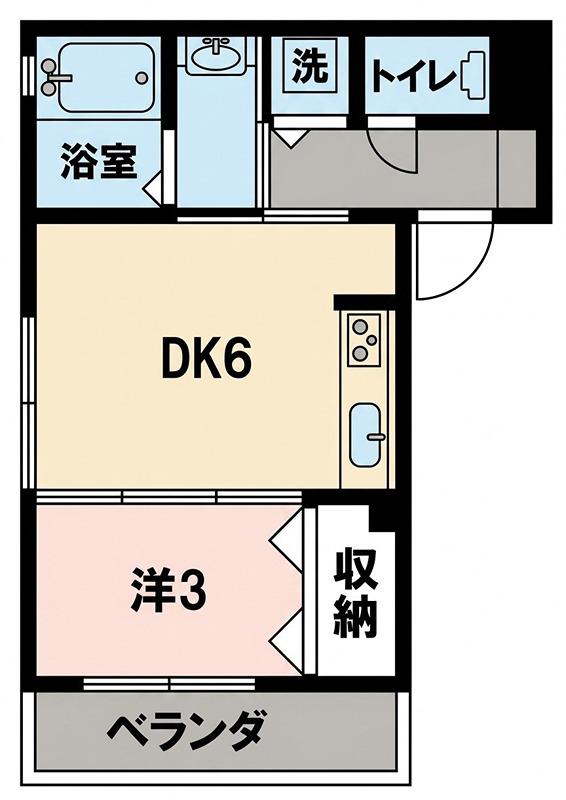 横浜元町ガーデン離宮B(1DK/2階)の間取り写真