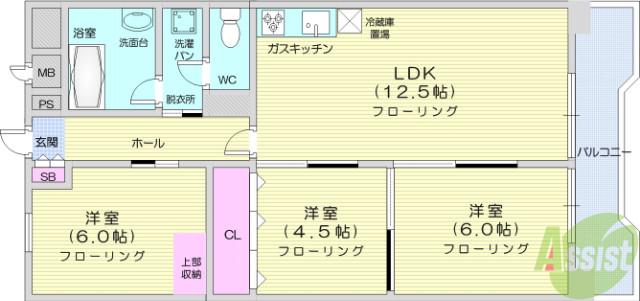 オーロラビル(3LDK/10階)の間取り写真