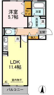 キャルル B棟(1LDK/2階)の間取り写真
