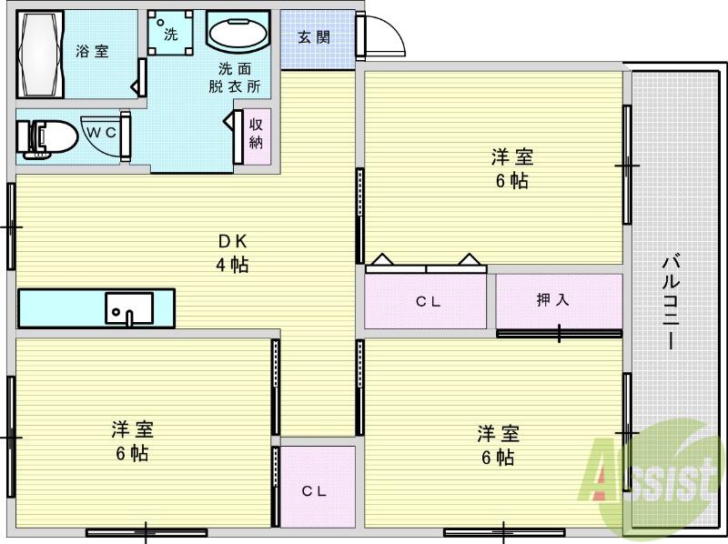 マンションエンジ(3DK/1階)の間取り写真