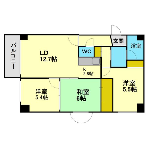 サントアリオデ大谷地(3LDK/6階)の間取り写真