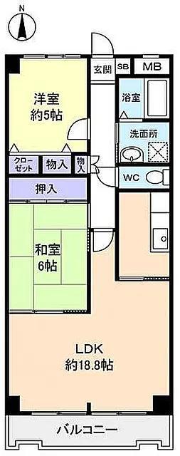 ウィルグレース八千代(2LDK/3階)の間取り写真