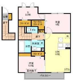 バレーヌ B(2SLDK/2階)の間取り写真