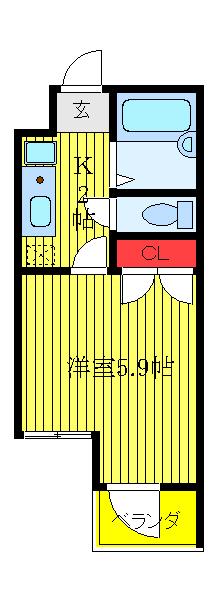 ベルテF(1K/3階)の間取り写真