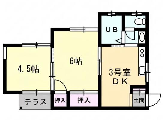 ヴェッセル三ツ沢(2DK/1階)の間取り写真