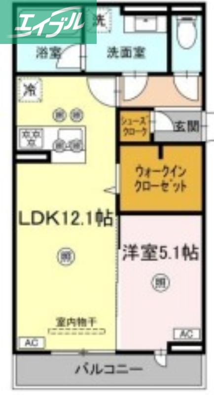 LUVERIA(1LDK/2階)の間取り写真