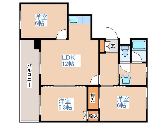 エスビーハイツテン(3LDK/3階)の間取り写真