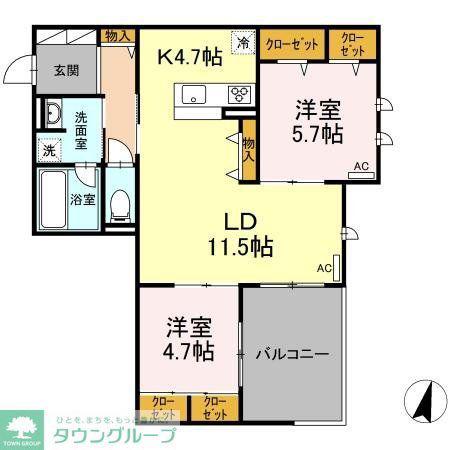 GRACE COURT YAMATOグレイスコートヤマト(2LDK/2階)の間取り写真