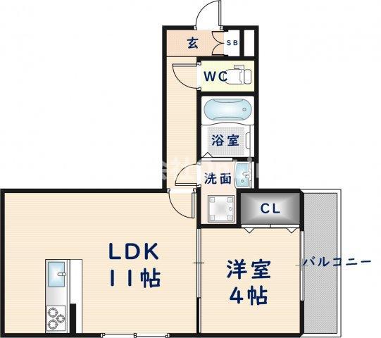 ヴィーブル高井田(1LDK/2階)の間取り写真