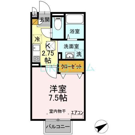 スマートF(1K/2階)の間取り写真