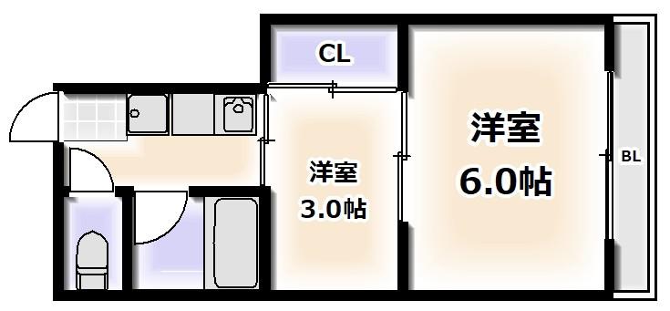 ハニーコーポ(2K/1階)の間取り写真