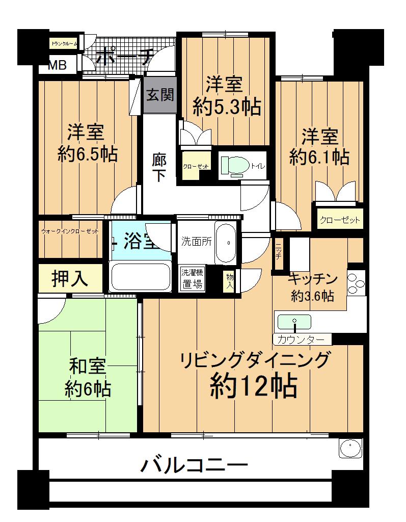 サンマンション山の手ヒルズ(4LDK/4階)の間取り写真