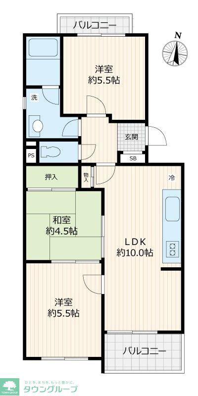 TS GARDEN小竹向原(3LDK/2階)の間取り写真