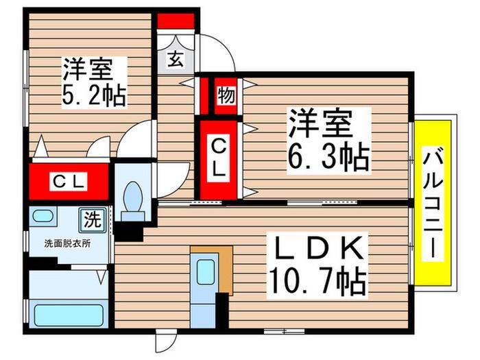 エバーグリーン9番館(2LDK/2階)の間取り写真