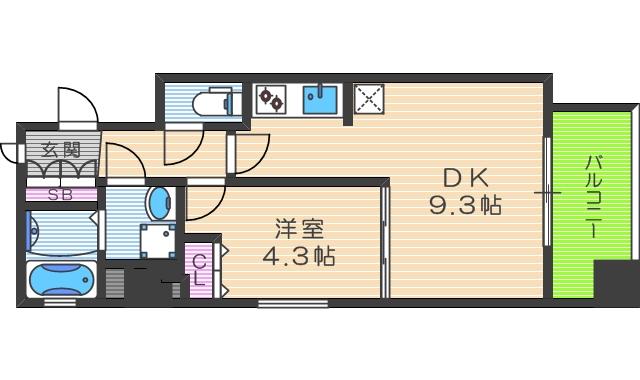 アドバンス西梅田(1LDK/9階)の間取り写真