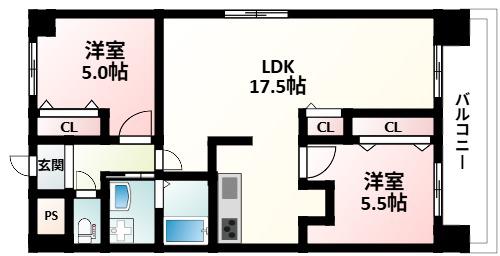 パークハイツアイリス2号館(2LDK/3階)の間取り写真