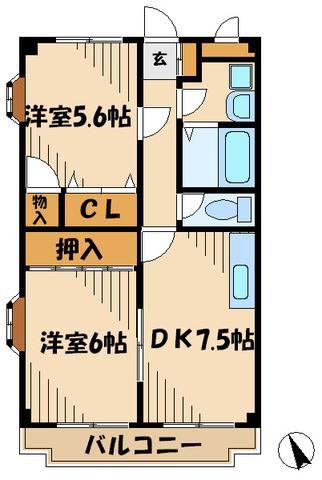 コートヴィレッジ21(2DK/2階)の間取り写真