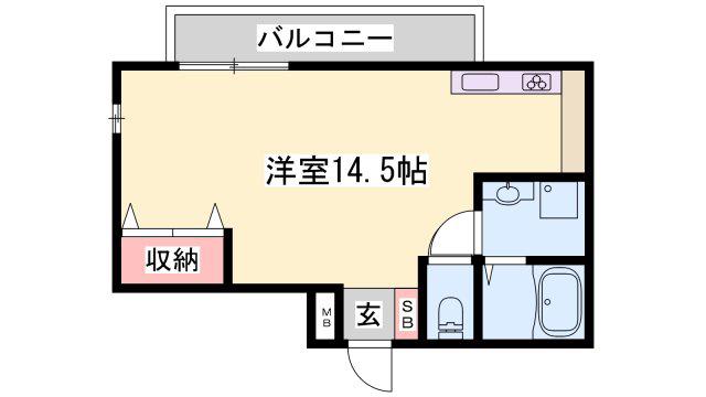 ペルル学園通(ワンルーム/2階)の間取り写真