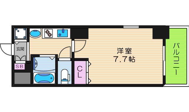 アーバンフラッツ難波東(1K/3階)の間取り写真