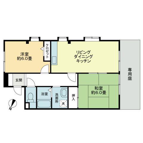 フォブール綾歌(2LDK/1階)の間取り写真
