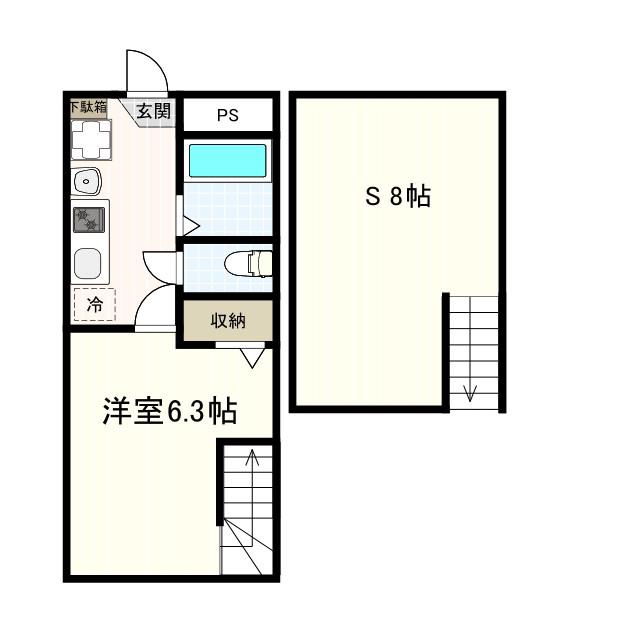 シャトレ天沼(1SK/2階)の間取り写真