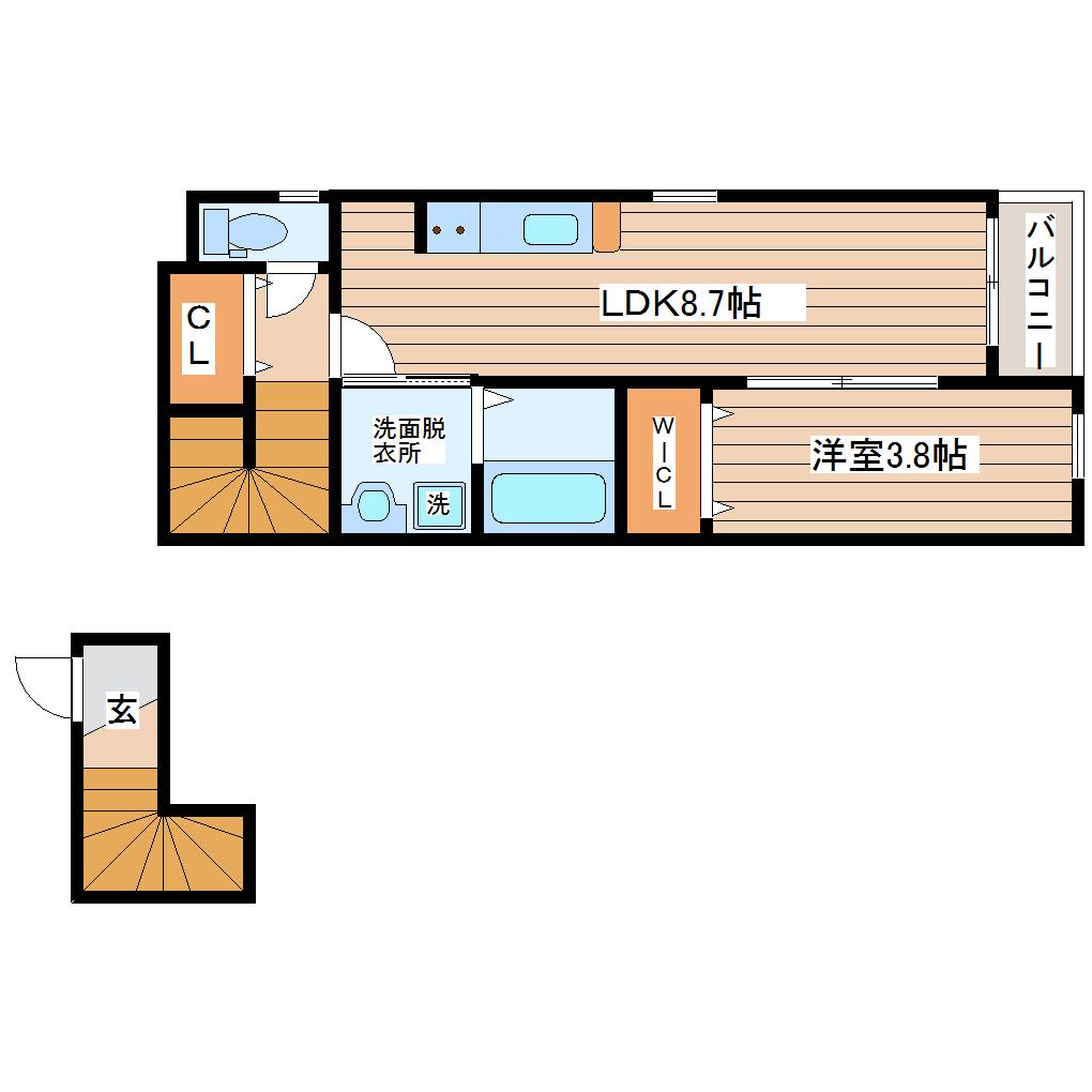 ルミナス長町8B(1LDK/2階)の間取り写真