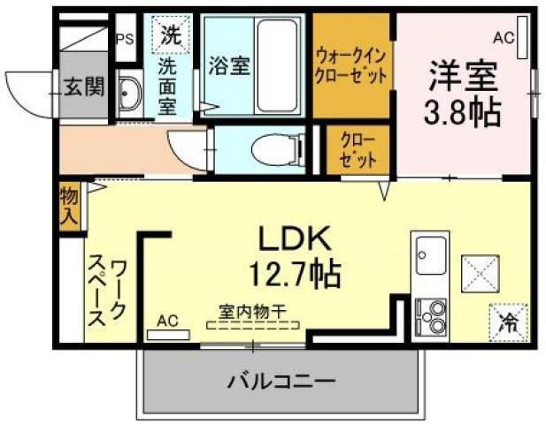ラ・トゥール山城西 A棟(1LDK/1階)の間取り写真