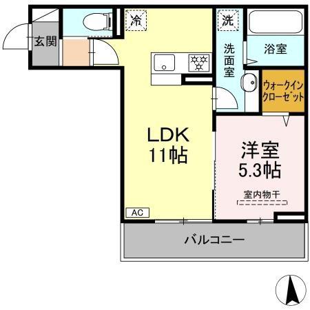 NEXUS D-ROOM笹部II(1LDK/2階)の間取り写真