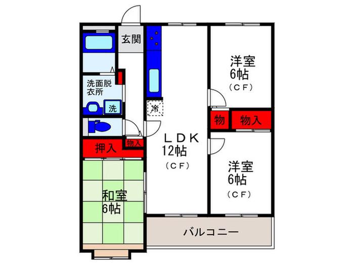 グリーンコスモ1号棟(3LDK/1階)の間取り写真