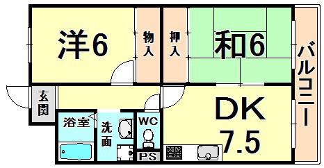 アビタコアⅠ(2DK/4階)の間取り写真