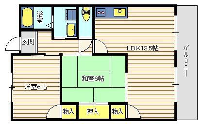 シャトー登貴和(2LDK/1階)の間取り写真