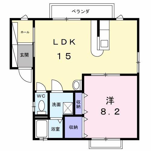 メゾンみやびB(1LDK/2階)の間取り写真