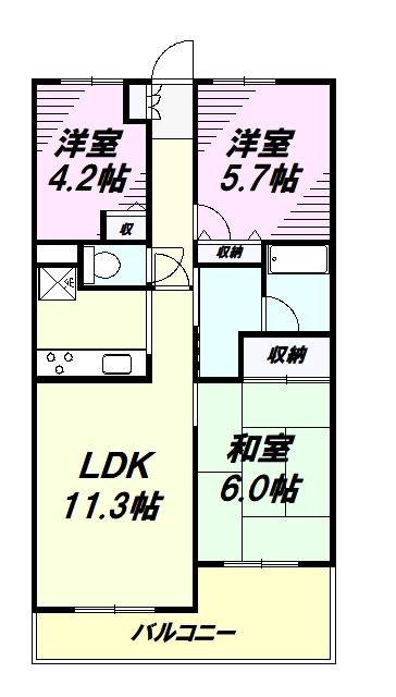 コスモ拝島(3LDK/4階)の間取り写真