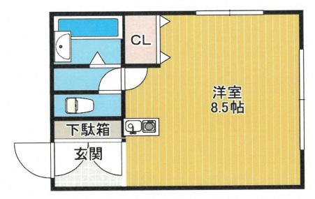 フジワラハイツ(ワンルーム/2階)の間取り写真