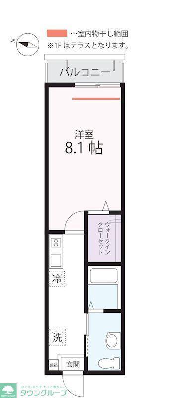ハーミットクラブハウス リアンD棟(1K/2階)の間取り写真