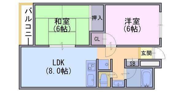 ヴィラたみあき(2DK/2階)の間取り写真