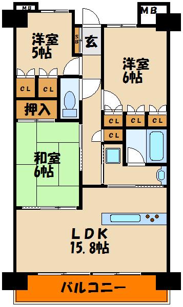 WILLDO 西明石(3LDK/7階)の間取り写真