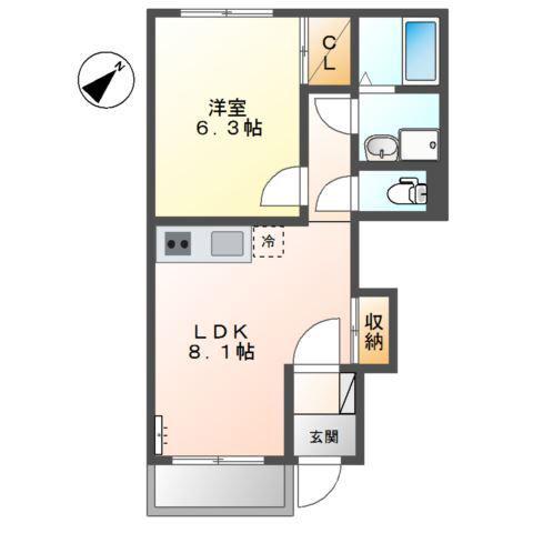 プラムコート(1LDK/1階)の間取り写真