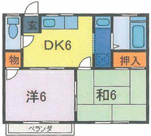 エステート Ⅰ(2DK/2階)の間取り写真