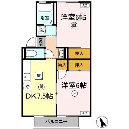 セジュール浜中(2DK/1階)の間取り写真