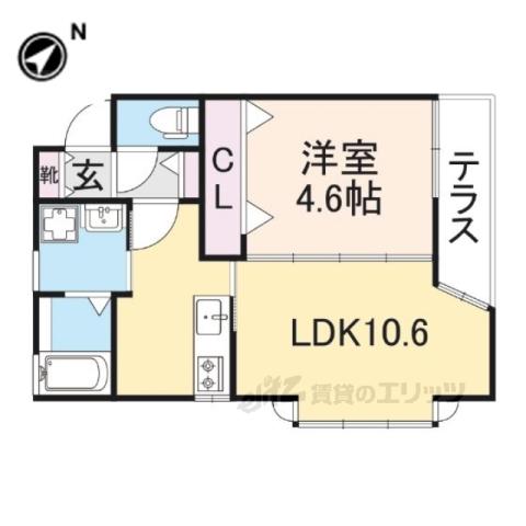シャンテー東香里(1LDK/1階)の間取り写真