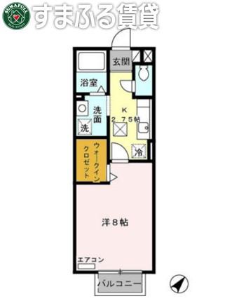 クレールアヴニールB(1K/1階)の間取り写真