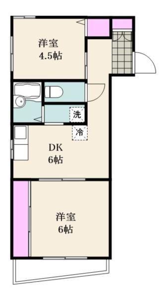 シャインビレッジ吉岡(2DK/5階)の間取り写真